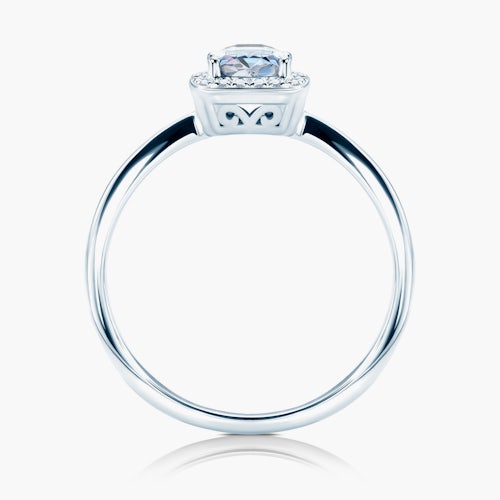 Pierścionek zaręczynowy SAVICKI: białe złoto, biały szafir, diamenty